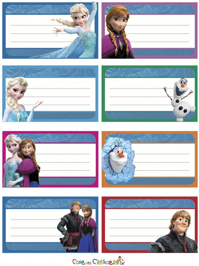 Etichette Frozen da stampare per la scuola