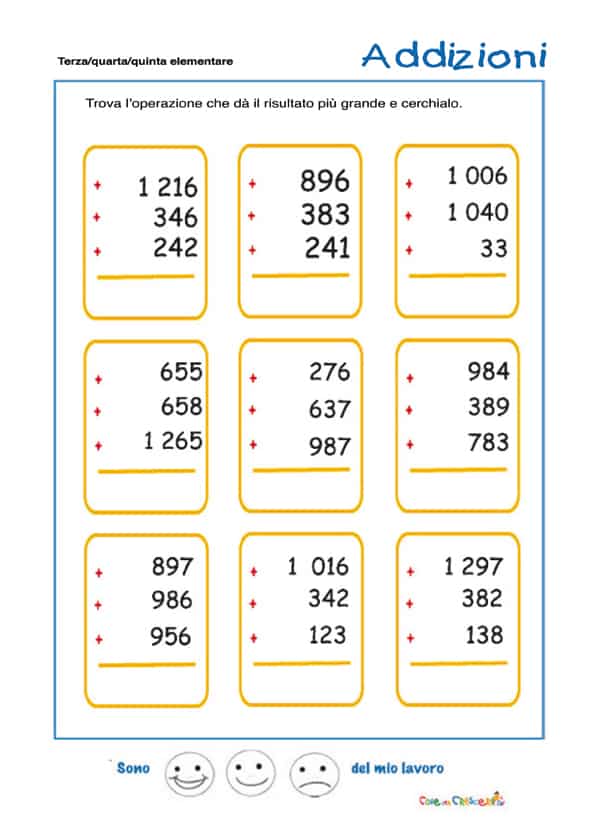 Addizioni Classe Quarta Elementare Esercizi E Schede Bambini Scuola Primaria