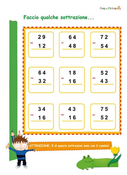 Sottrazioni Semplici Con Il Cambio Cose Per Crescere