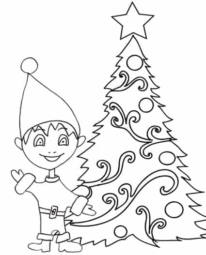 Disegni Folletti Di Babbo Natale.Disegno Di Un Piccolo Elfo Davanti All Albero Di Natale Cose Per Crescere