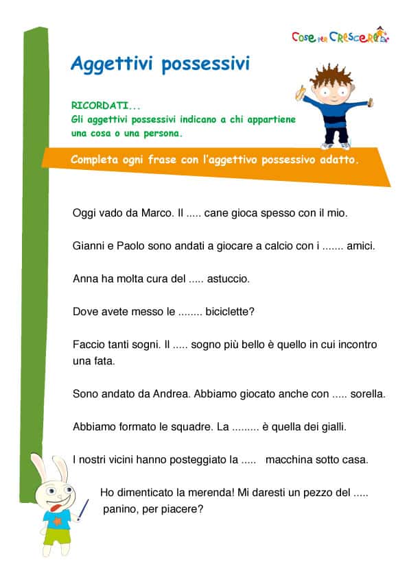 Aggettivi Possessivi Scheda Scuola Primaria