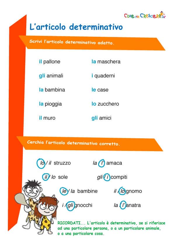 Esercizio Articolo Indeterminativo Scuola Primaria