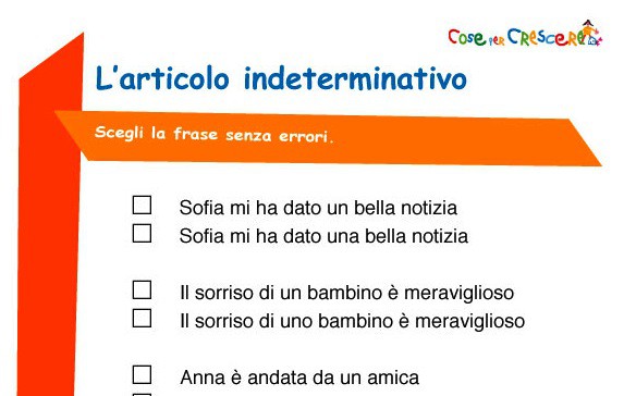 Esercizio Articolo Indeterminativo Scuola Primaria