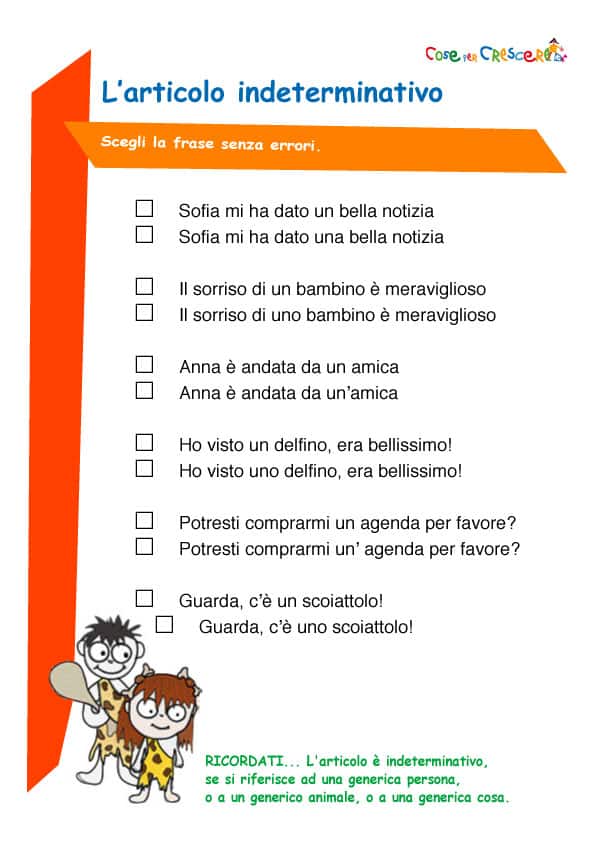 Esercizio Articolo Indeterminativo Scuola Primaria