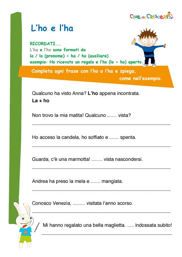 L Ho E L Ha Esercizio D Italiano Per La Scuola Primaria