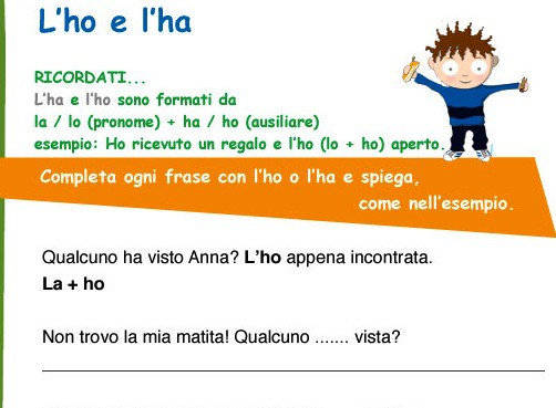 L Ho E L Ha Esercizio D Italiano Per La Scuola Primaria