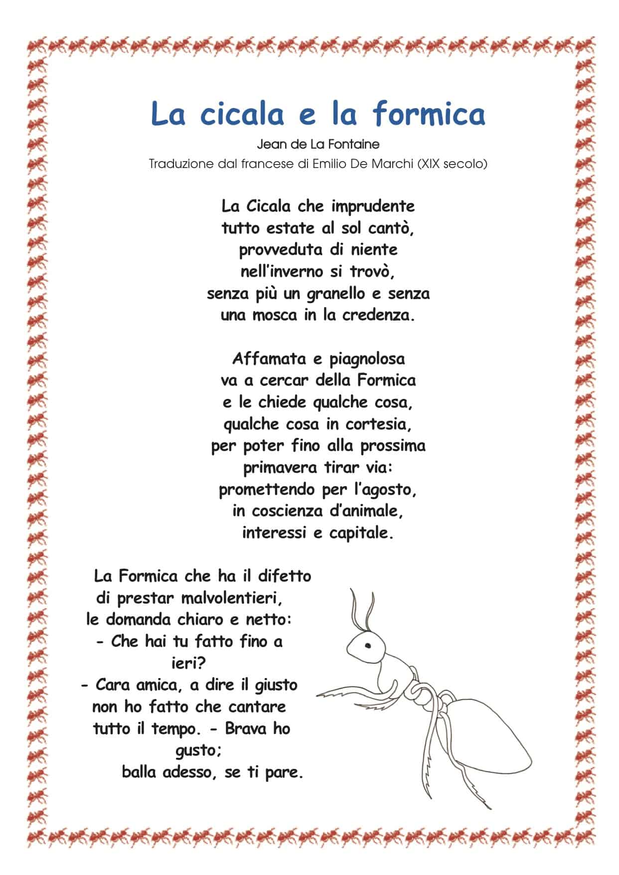 la cicala e la formica testo breve