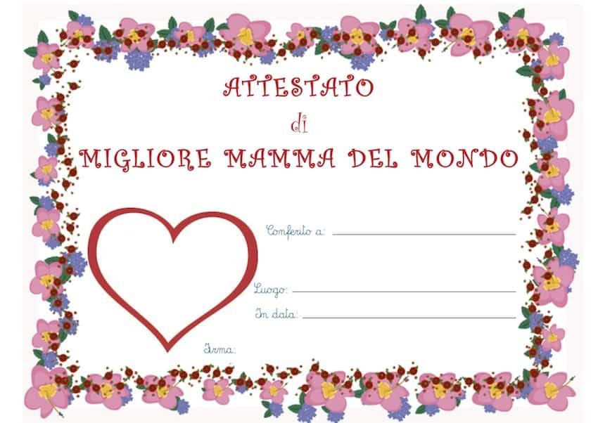 Attestato per la Festa della mamma