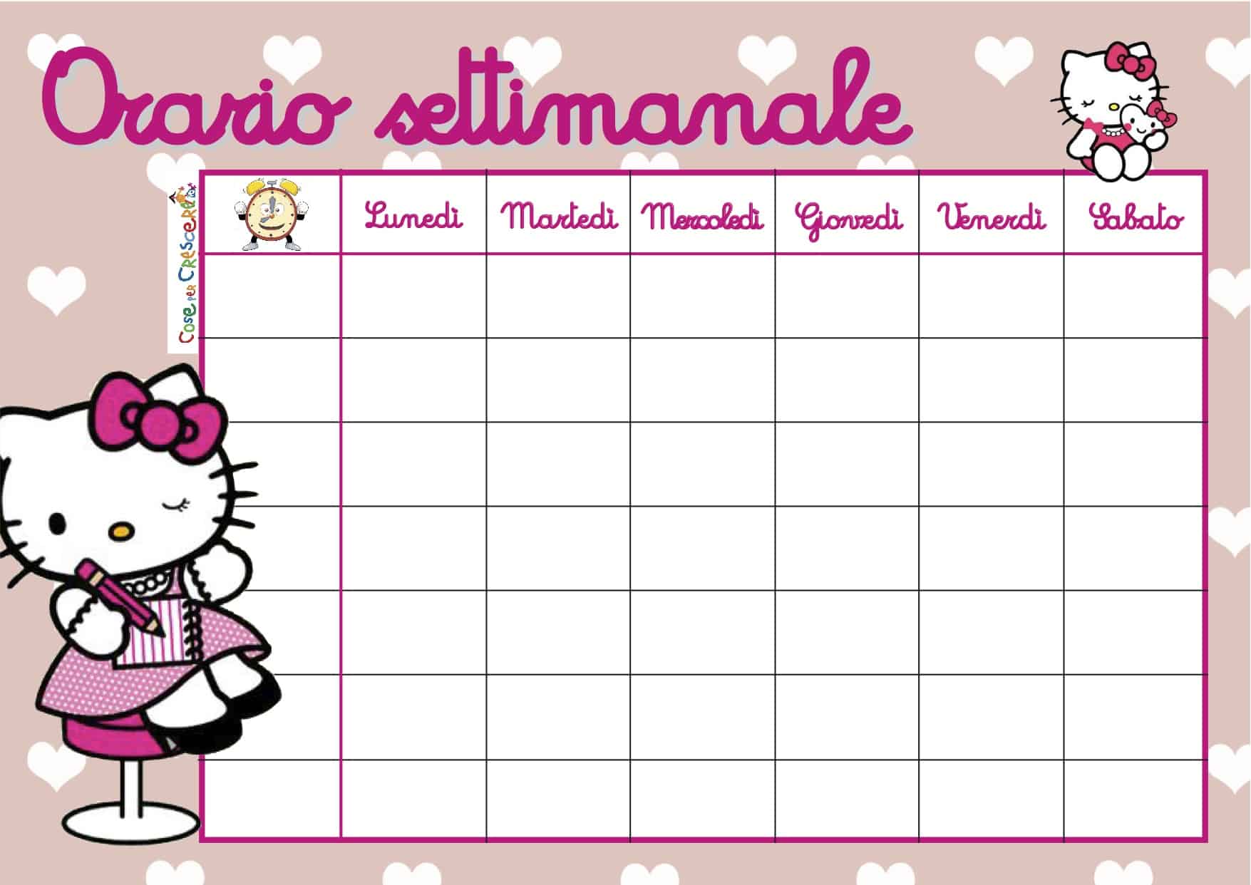 Calendario settimanale per bambini