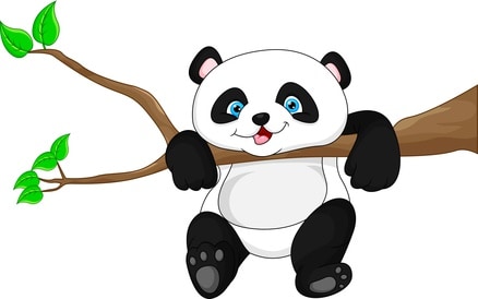 Cute funny baby panda hanging on the tree