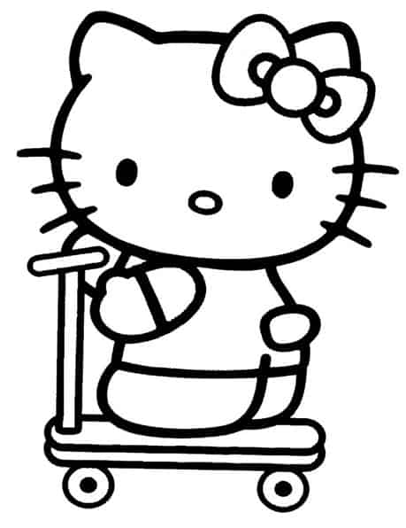 Disegni Da Colorare Di Natale Con Hello Kitty.Hello Kitty Sul Monopattino Da Colorare Cose Per Crescere