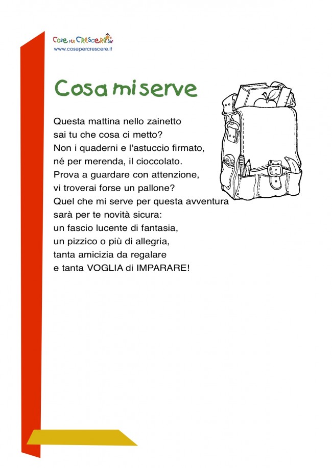 Cosa Mi Serve Poesia Sulla Scuola Per Bambini