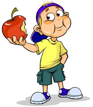 Boy eating a red apple
