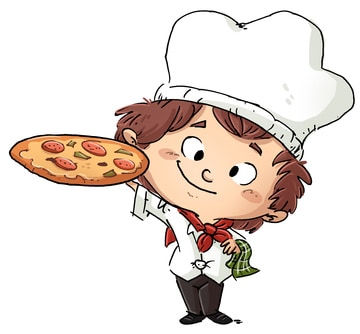 niño cocinero con pizza