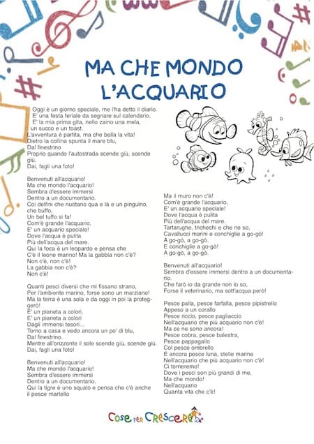 Ma Che Mondo E L Acquario Canzone Per Bambini Video E Testo Da Stampare