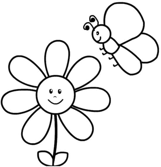 Disegno Di Fiore E Ape Da Stampare Gratis E Colorare Per Bambini Piccoli