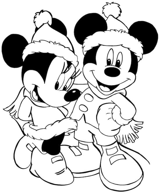 Disegni Di Natale Topolino.Disegno Di Minnie E Topolino In Inverno E Natale Da Stampare Gratis E Colorare