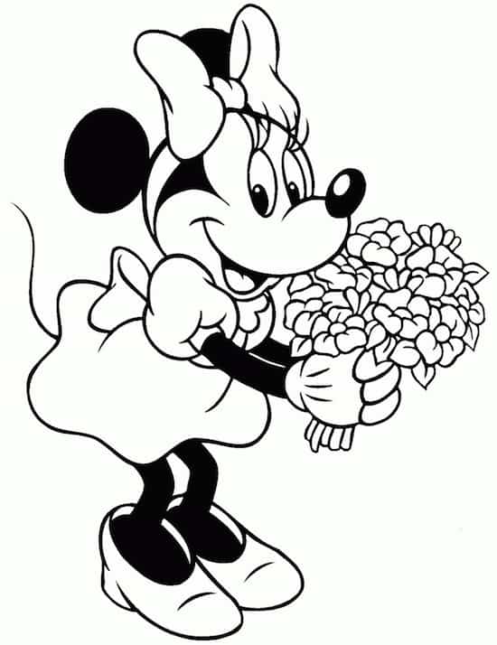 Disegni Di Natale Walt Disney Da Colorare.Disegno Di Minnie Con I Fiori Da Stampare Gratis E Da Colorare