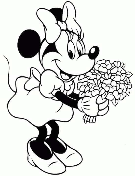 Disegno Di Minnie Con I Fiori Da Stampare Gratis E Da Colorare