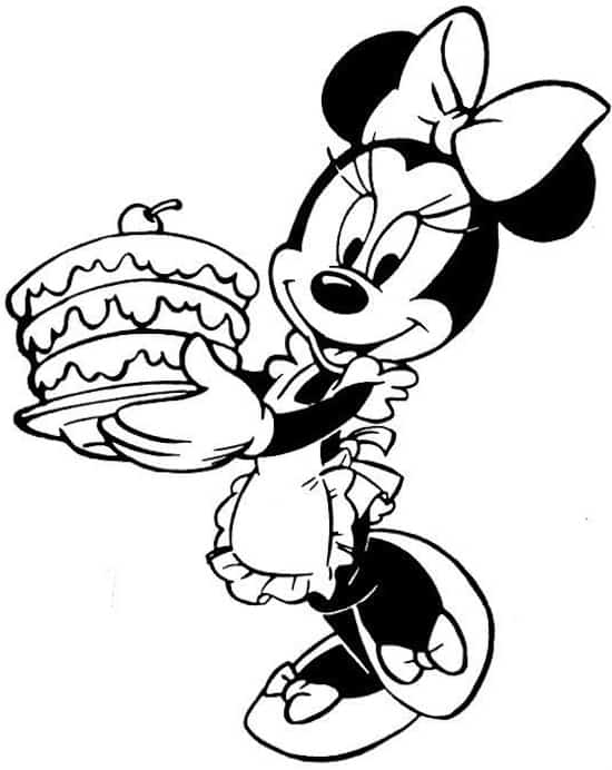 Disegno Di Minnie Con Torta Da Stampare Gratis E Da Colorare