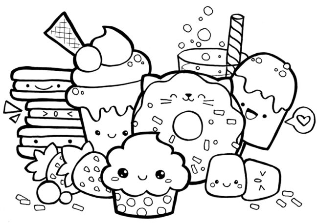 Disegni Dolci Di Natale Da Colorare.Disegno Di Cibo E Dolci Per Bambini Kawaii Da Stampare Gratis E Colorare