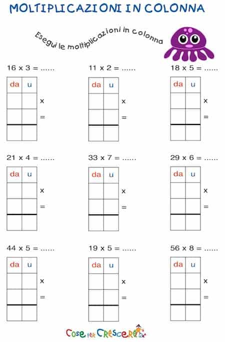Moltiplicazioni In Colonna Con Una Cifra Al Moltiplicatore Cose Per Crescere