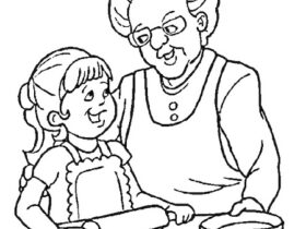 nonna e bambina in cucina da colorare