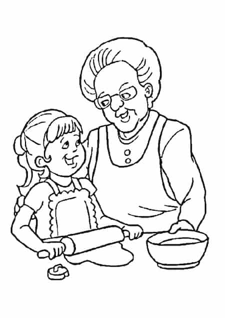 nonna e bambina in cucina da colorare