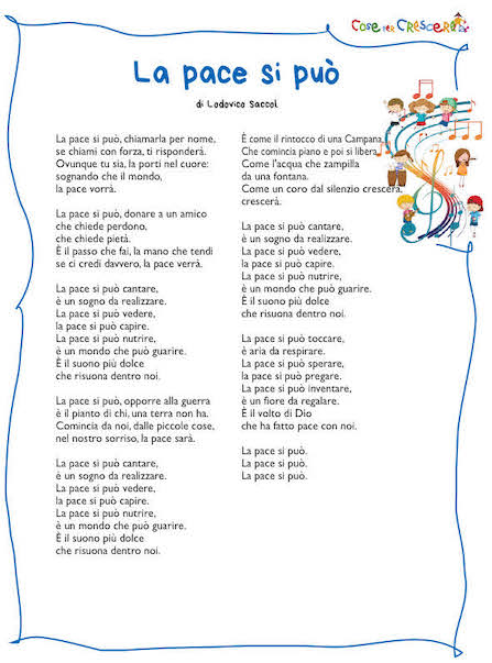 Canzone La pace si può - testo da stampare