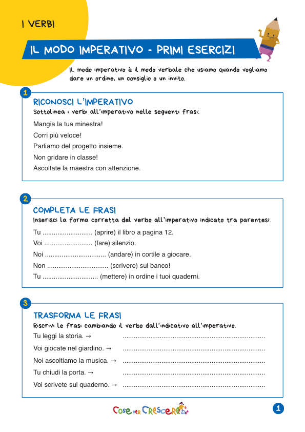 Esercizi imperativo scuola primaria