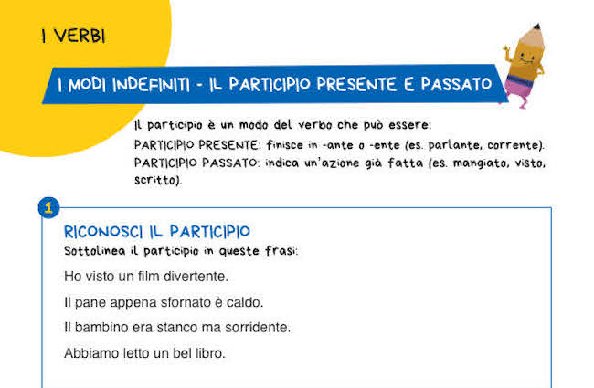 Esercizi participio presente e passato scuola primaria