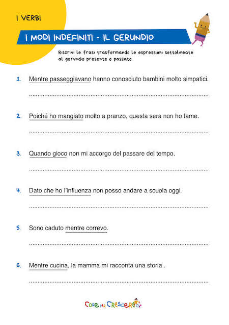 Scheda con esercizio sul modo gerundio per la scuola primaria
