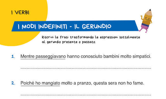 Scheda esercizio modo indefinito scuola primaria