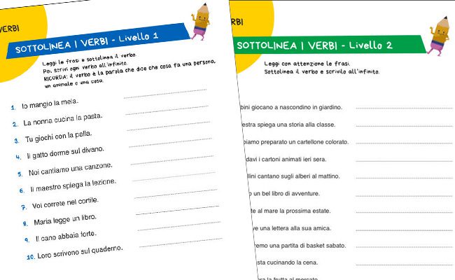 Sottolinea i verbi: scheda con esercizio per la scuola primaria