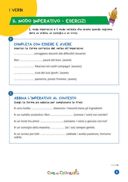 Scheda esercizi modo imperativo quarta e quinta primaria