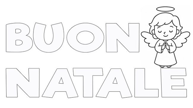 Scritta Buon Natale con angelo da colorare