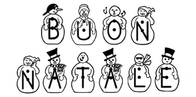 scritta Buon Natale con pupazzi di neve da colorare