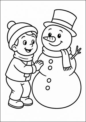 Pupazzo di neve con bambino da colorare