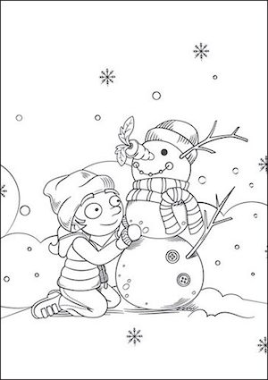 Bambina e pupazzo di neve da colorare