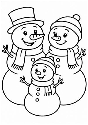 famiglia pupazzi neve da colorare