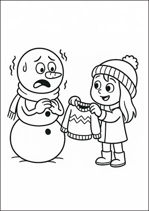 Pupazzo di neve freddoloso da colorare