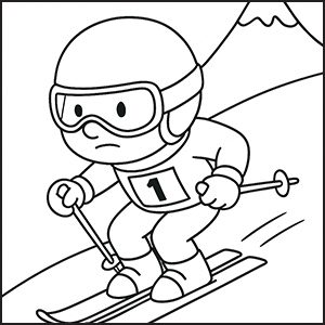 Sciatore con casco da colorare