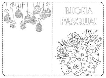biglietto pasqua da colorare con uova decorate