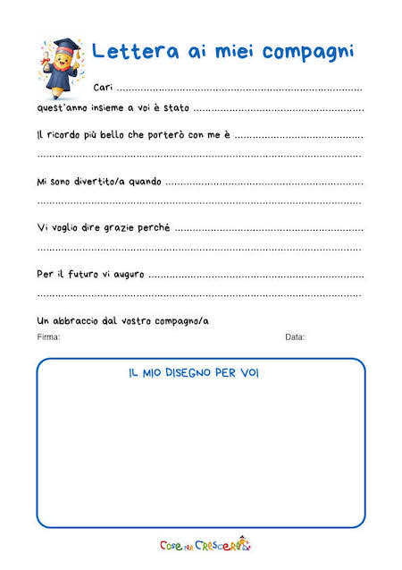 lettera ai compagni di classe da stampare scuola primaria