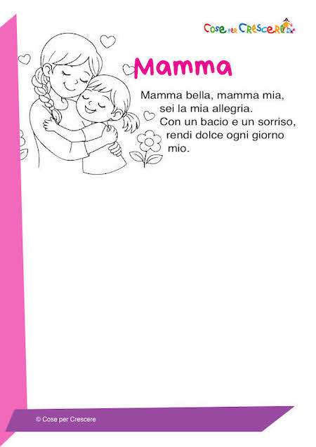 poesia mamma brevissima per bambini con disegno da colorare