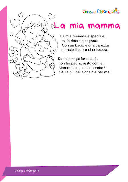 poesia mamma brevissima per bambini con disegno da colorare