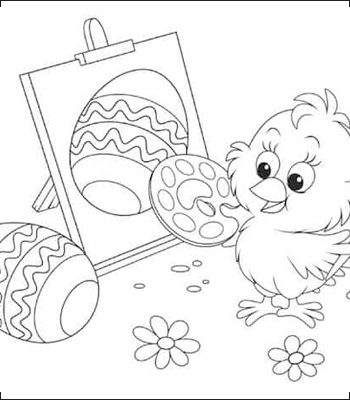 Pulcino pittore da colorare per bambini