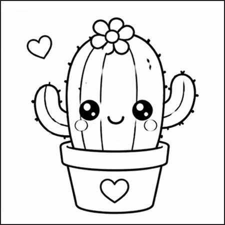 Cactus kawaii da colorare