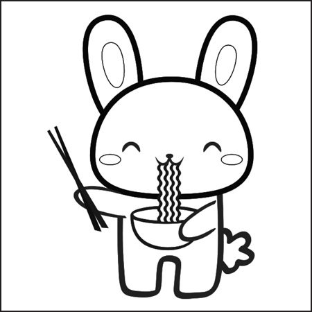 Disegno semplice di coniglio kawaii da colorare