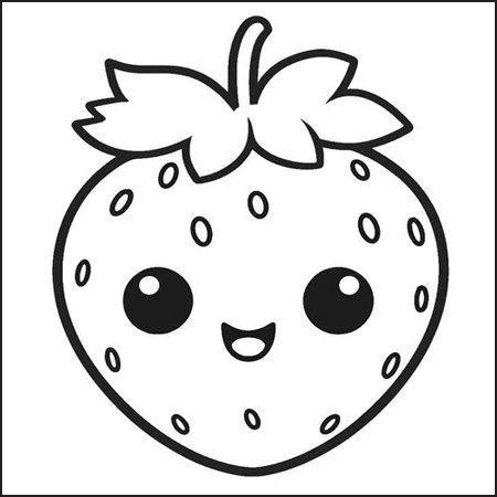 Disegno facile di fragola kawaii da colorare